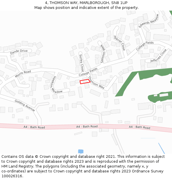 4, THOMSON WAY, MARLBOROUGH, SN8 1UP: Location map and indicative extent of plot