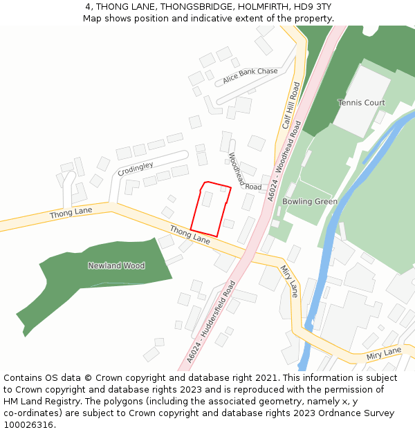 4, THONG LANE, THONGSBRIDGE, HOLMFIRTH, HD9 3TY: Location map and indicative extent of plot