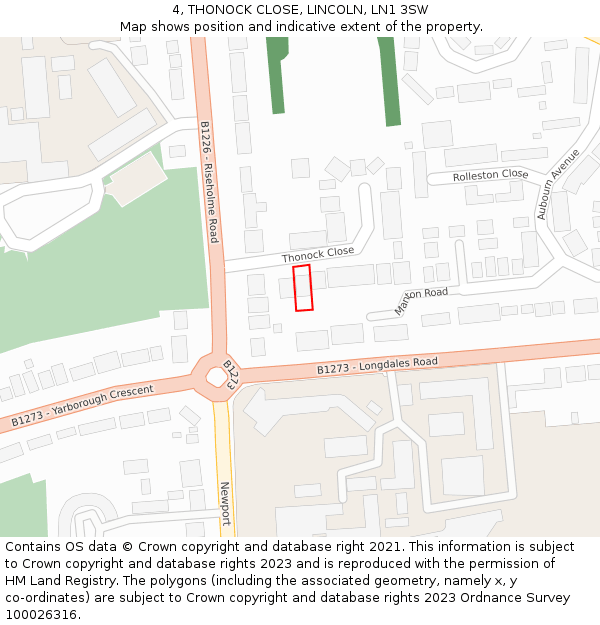 4, THONOCK CLOSE, LINCOLN, LN1 3SW: Location map and indicative extent of plot