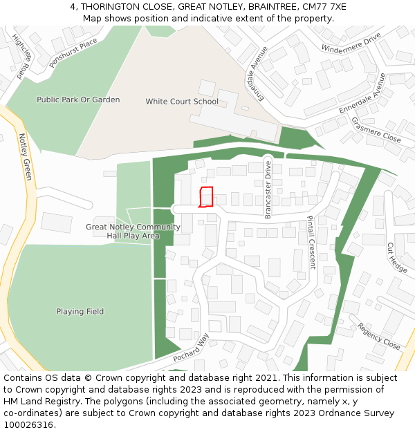 4, THORINGTON CLOSE, GREAT NOTLEY, BRAINTREE, CM77 7XE: Location map and indicative extent of plot
