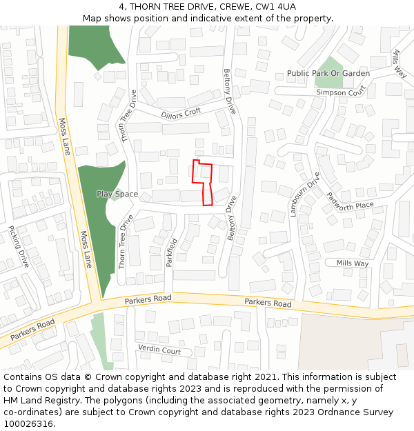 4, THORN TREE DRIVE, CREWE, CW1 4UA: Location map and indicative extent of plot