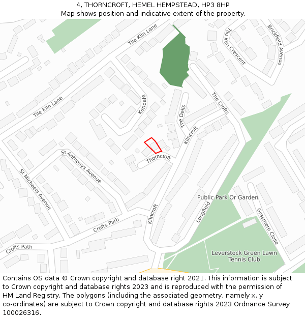 4, THORNCROFT, HEMEL HEMPSTEAD, HP3 8HP: Location map and indicative extent of plot