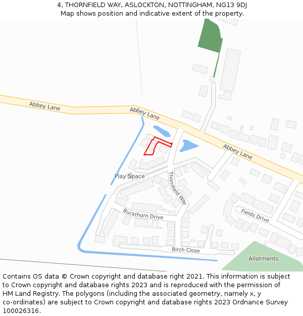 4, THORNFIELD WAY, ASLOCKTON, NOTTINGHAM, NG13 9DJ: Location map and indicative extent of plot