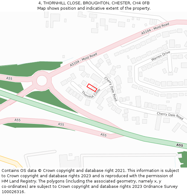 4, THORNHILL CLOSE, BROUGHTON, CHESTER, CH4 0FB: Location map and indicative extent of plot