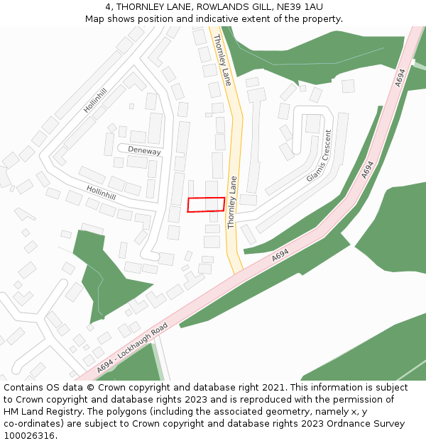 4, THORNLEY LANE, ROWLANDS GILL, NE39 1AU: Location map and indicative extent of plot