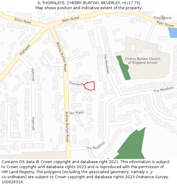 4, THORNLEYS, CHERRY BURTON, BEVERLEY, HU17 7SJ: Location map and indicative extent of plot