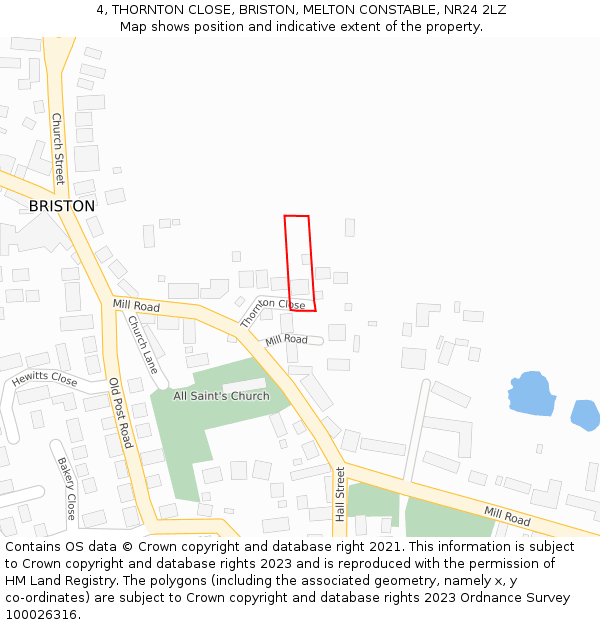 4, THORNTON CLOSE, BRISTON, MELTON CONSTABLE, NR24 2LZ: Location map and indicative extent of plot