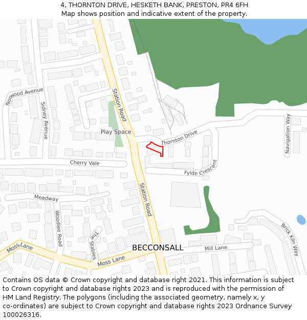 4, THORNTON DRIVE, HESKETH BANK, PRESTON, PR4 6FH: Location map and indicative extent of plot