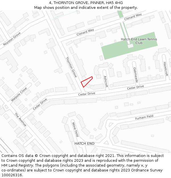 4, THORNTON GROVE, PINNER, HA5 4HG: Location map and indicative extent of plot