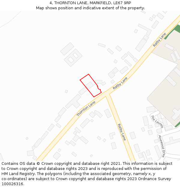 4, THORNTON LANE, MARKFIELD, LE67 9RP: Location map and indicative extent of plot