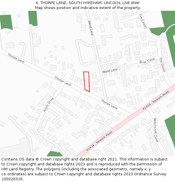 4, THORPE LANE, SOUTH HYKEHAM, LINCOLN, LN6 9NW: Location map and indicative extent of plot