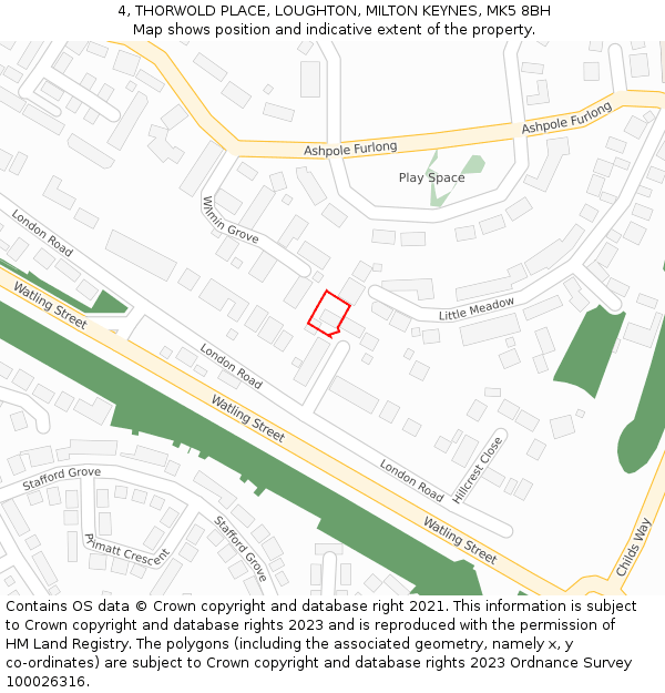 4, THORWOLD PLACE, LOUGHTON, MILTON KEYNES, MK5 8BH: Location map and indicative extent of plot