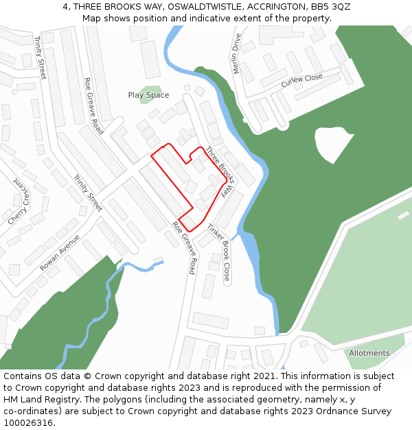 4, THREE BROOKS WAY, OSWALDTWISTLE, ACCRINGTON, BB5 3QZ: Location map and indicative extent of plot