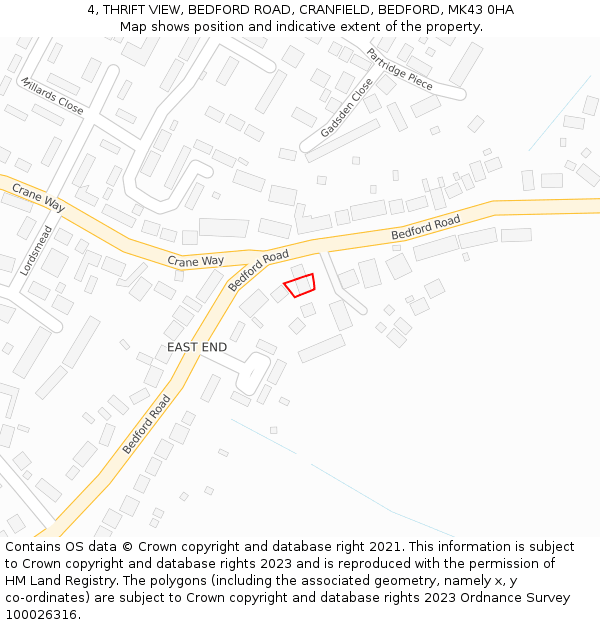 4, THRIFT VIEW, BEDFORD ROAD, CRANFIELD, BEDFORD, MK43 0HA: Location map and indicative extent of plot