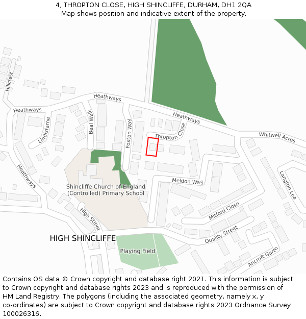 4, THROPTON CLOSE, HIGH SHINCLIFFE, DURHAM, DH1 2QA: Location map and indicative extent of plot