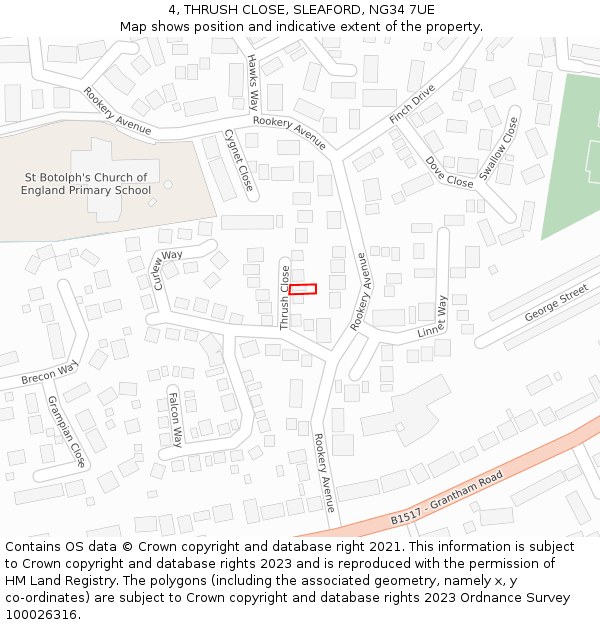 4, THRUSH CLOSE, SLEAFORD, NG34 7UE: Location map and indicative extent of plot