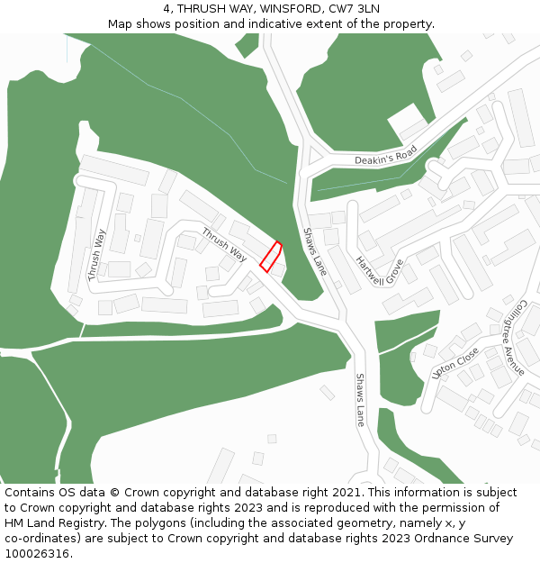 4, THRUSH WAY, WINSFORD, CW7 3LN: Location map and indicative extent of plot
