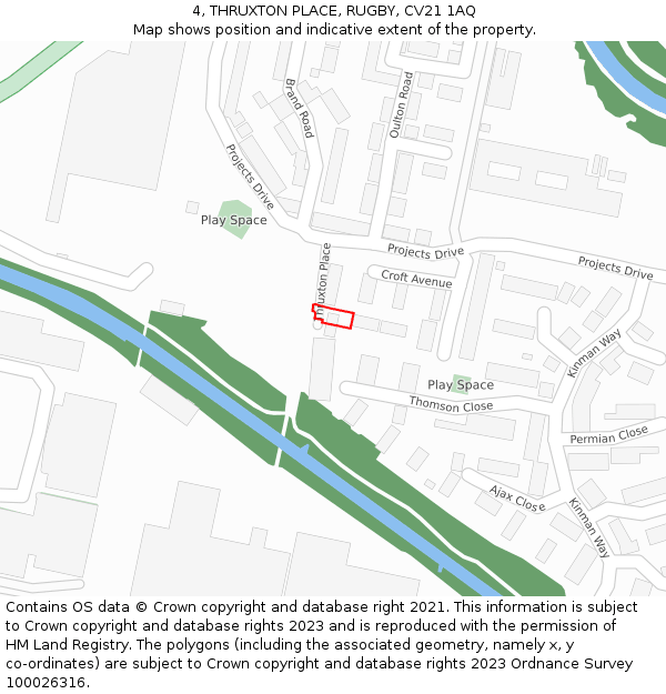 4, THRUXTON PLACE, RUGBY, CV21 1AQ: Location map and indicative extent of plot