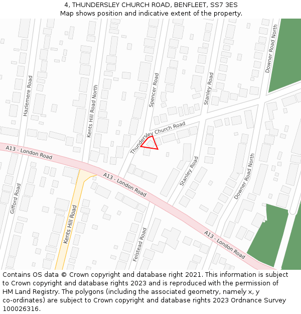 4, THUNDERSLEY CHURCH ROAD, BENFLEET, SS7 3ES: Location map and indicative extent of plot