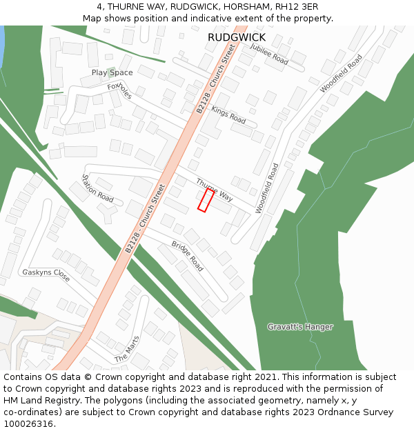 4, THURNE WAY, RUDGWICK, HORSHAM, RH12 3ER: Location map and indicative extent of plot