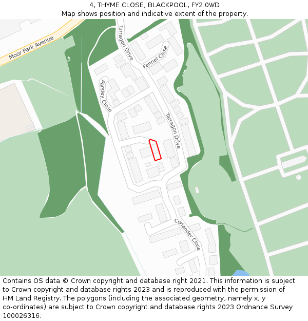 4, THYME CLOSE, BLACKPOOL, FY2 0WD: Location map and indicative extent of plot