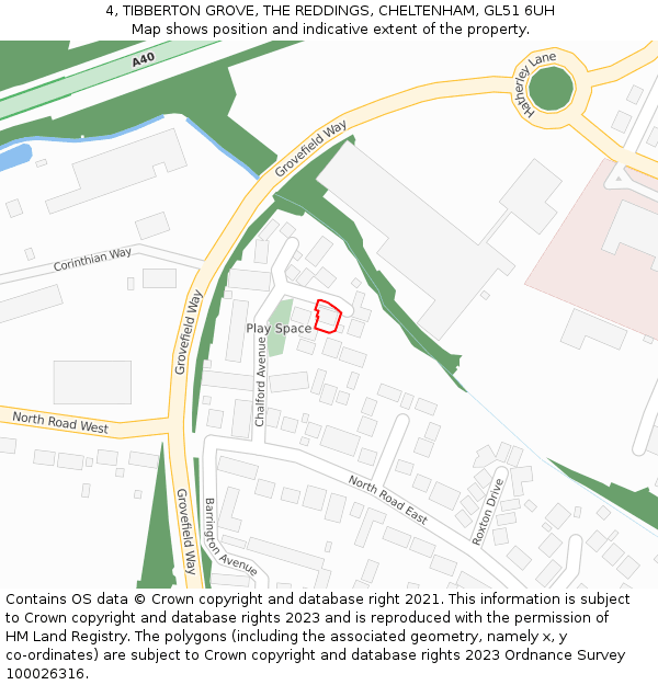 4, TIBBERTON GROVE, THE REDDINGS, CHELTENHAM, GL51 6UH: Location map and indicative extent of plot