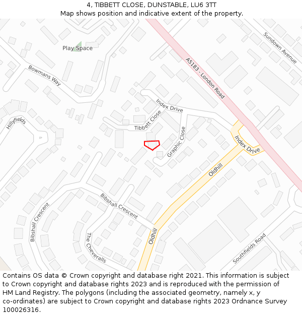 4, TIBBETT CLOSE, DUNSTABLE, LU6 3TT: Location map and indicative extent of plot