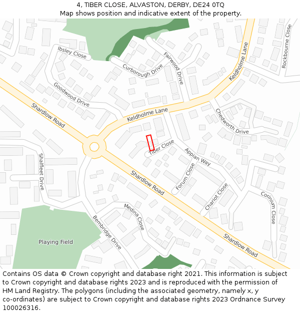 4, TIBER CLOSE, ALVASTON, DERBY, DE24 0TQ: Location map and indicative extent of plot