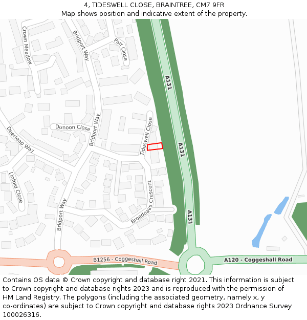 4, TIDESWELL CLOSE, BRAINTREE, CM7 9FR: Location map and indicative extent of plot