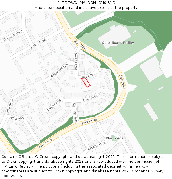 4, TIDEWAY, MALDON, CM9 5ND: Location map and indicative extent of plot