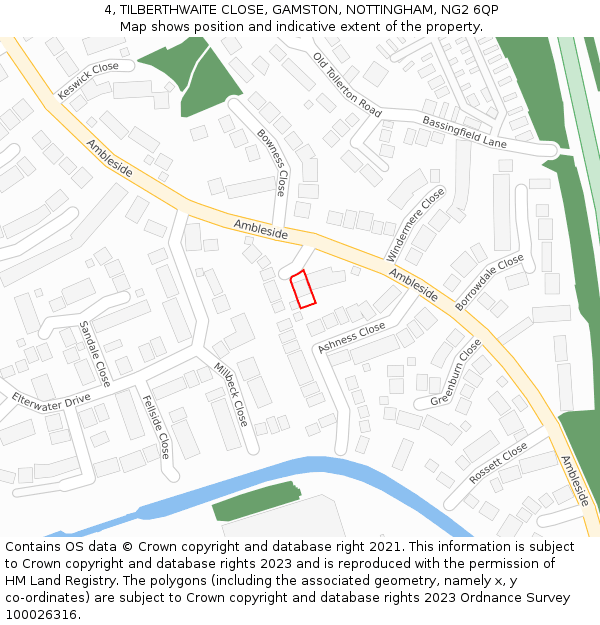 4, TILBERTHWAITE CLOSE, GAMSTON, NOTTINGHAM, NG2 6QP: Location map and indicative extent of plot