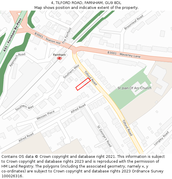 4, TILFORD ROAD, FARNHAM, GU9 8DL: Location map and indicative extent of plot