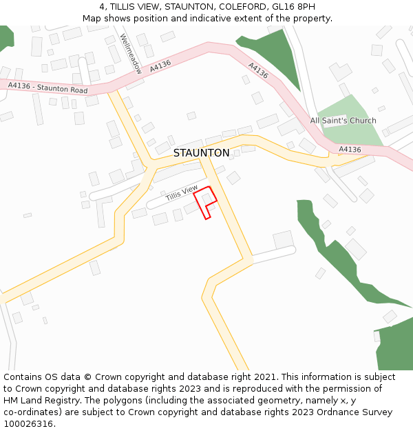 4, TILLIS VIEW, STAUNTON, COLEFORD, GL16 8PH: Location map and indicative extent of plot