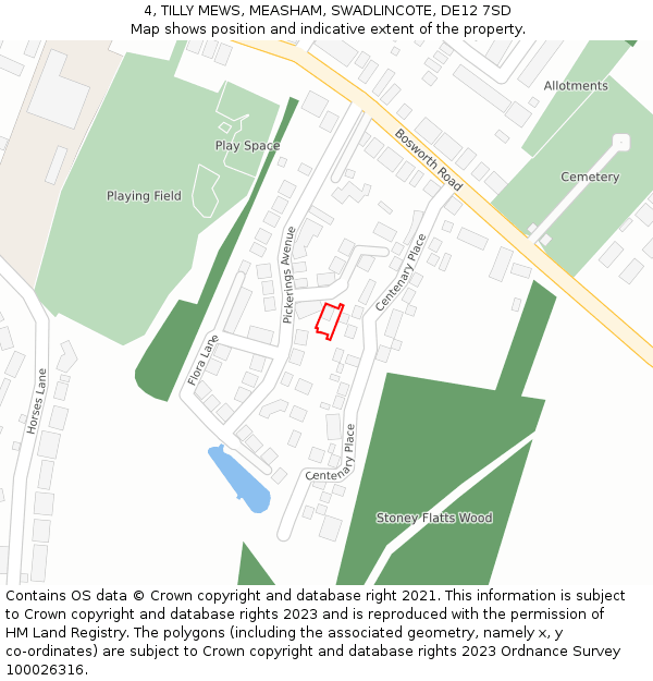 4, TILLY MEWS, MEASHAM, SWADLINCOTE, DE12 7SD: Location map and indicative extent of plot