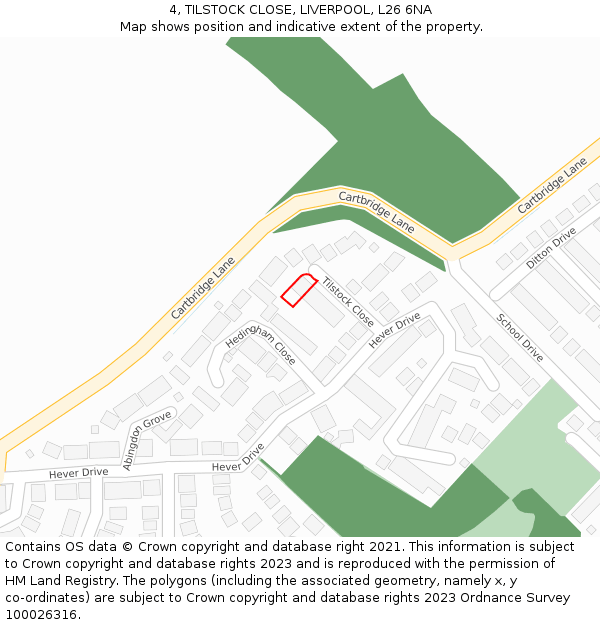 4, TILSTOCK CLOSE, LIVERPOOL, L26 6NA: Location map and indicative extent of plot
