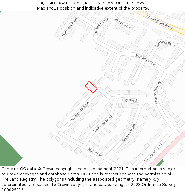 4, TIMBERGATE ROAD, KETTON, STAMFORD, PE9 3SW: Location map and indicative extent of plot
