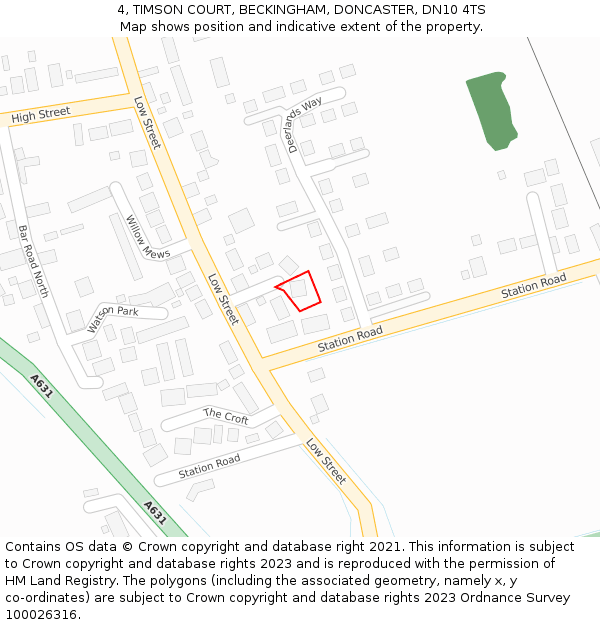 4, TIMSON COURT, BECKINGHAM, DONCASTER, DN10 4TS: Location map and indicative extent of plot