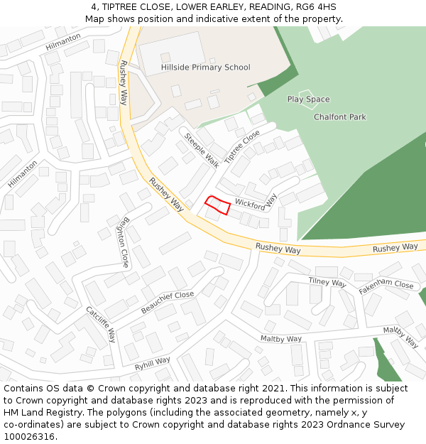4, TIPTREE CLOSE, LOWER EARLEY, READING, RG6 4HS: Location map and indicative extent of plot