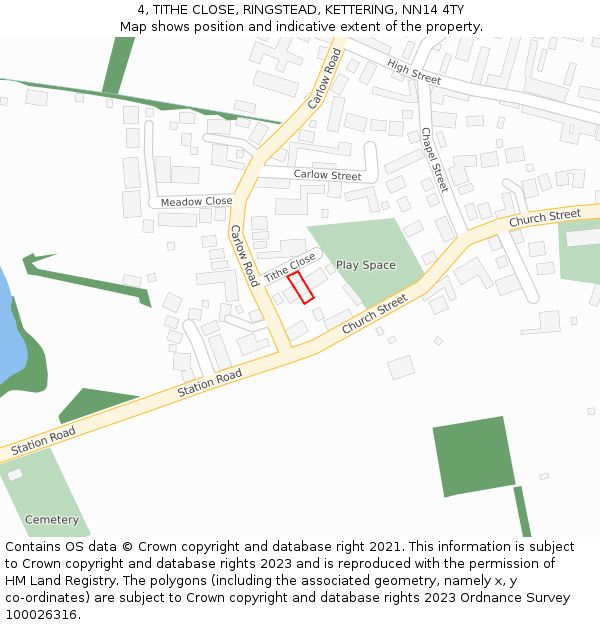 4, TITHE CLOSE, RINGSTEAD, KETTERING, NN14 4TY: Location map and indicative extent of plot