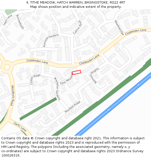 4, TITHE MEADOW, HATCH WARREN, BASINGSTOKE, RG22 4RT: Location map and indicative extent of plot