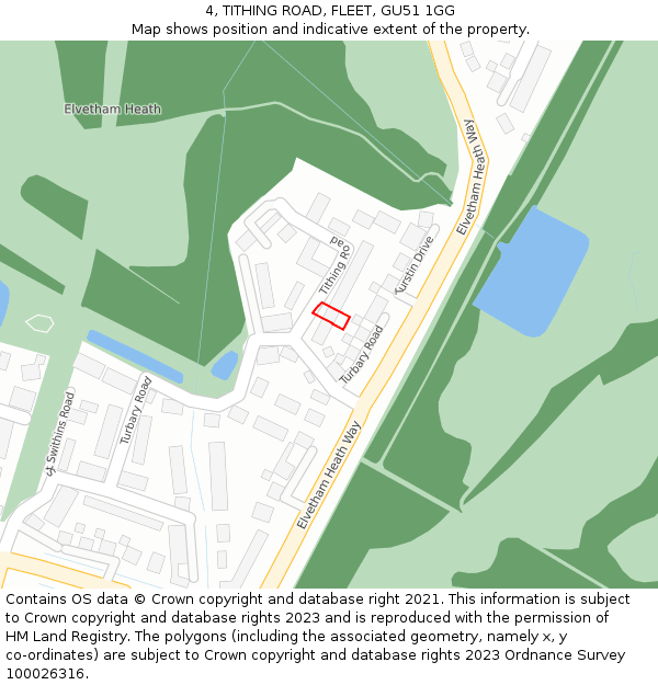 4, TITHING ROAD, FLEET, GU51 1GG: Location map and indicative extent of plot