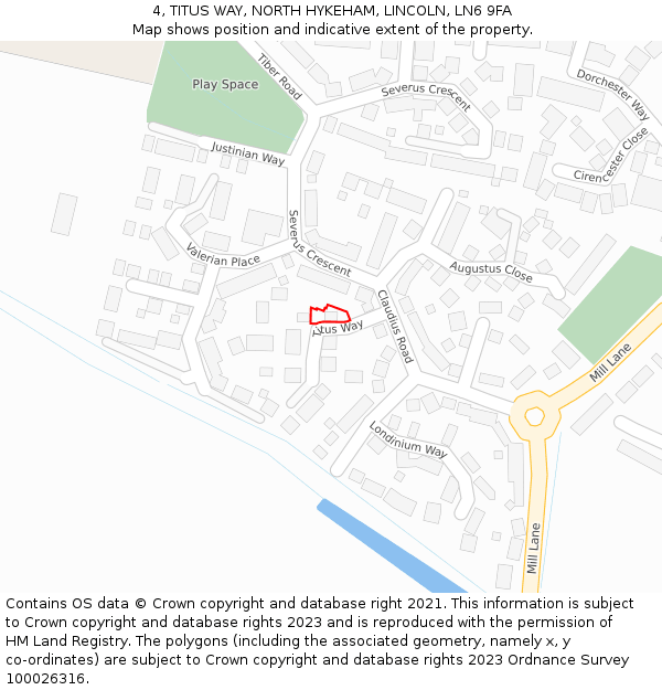 4, TITUS WAY, NORTH HYKEHAM, LINCOLN, LN6 9FA: Location map and indicative extent of plot