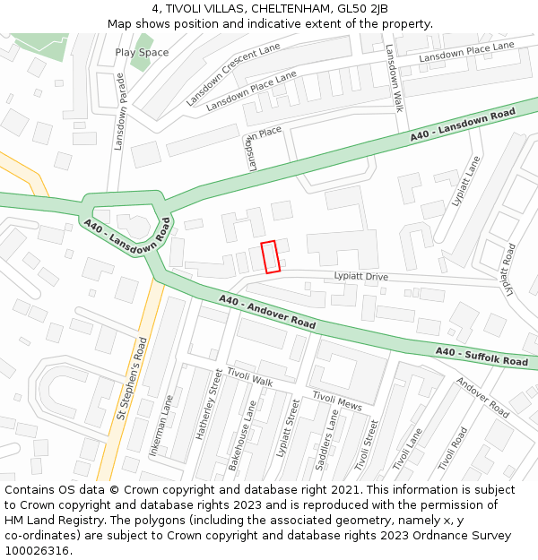 4, TIVOLI VILLAS, CHELTENHAM, GL50 2JB: Location map and indicative extent of plot
