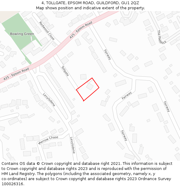 4, TOLLGATE, EPSOM ROAD, GUILDFORD, GU1 2QZ: Location map and indicative extent of plot