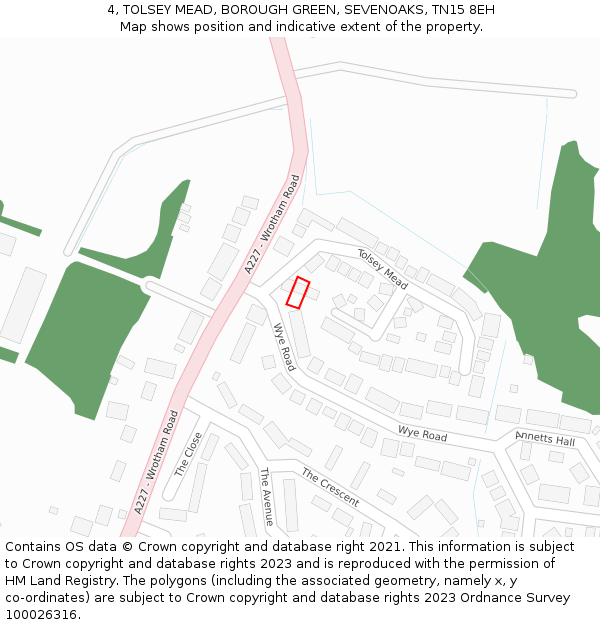 4, TOLSEY MEAD, BOROUGH GREEN, SEVENOAKS, TN15 8EH: Location map and indicative extent of plot