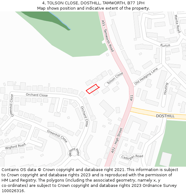 4, TOLSON CLOSE, DOSTHILL, TAMWORTH, B77 1PH: Location map and indicative extent of plot