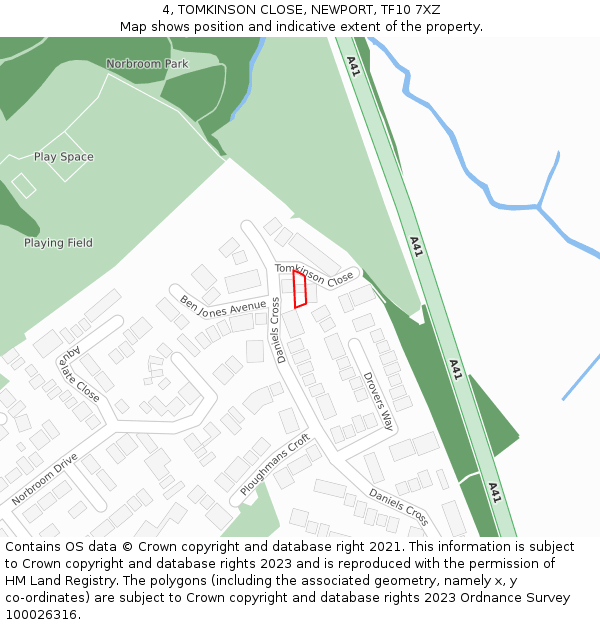 4, TOMKINSON CLOSE, NEWPORT, TF10 7XZ: Location map and indicative extent of plot