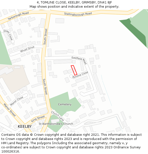 4, TOMLINE CLOSE, KEELBY, GRIMSBY, DN41 8JF: Location map and indicative extent of plot