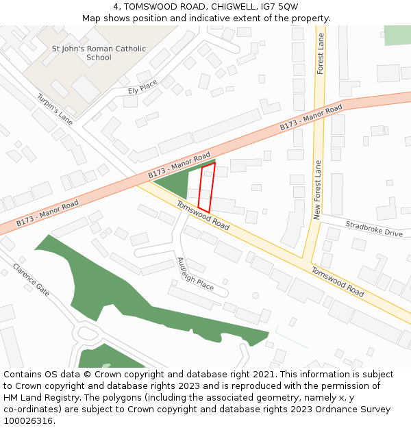 4, TOMSWOOD ROAD, CHIGWELL, IG7 5QW: Location map and indicative extent of plot