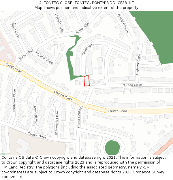 4, TONTEG CLOSE, TONTEG, PONTYPRIDD, CF38 1LT: Location map and indicative extent of plot